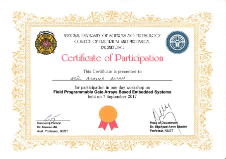Field Programmable Gate Arrays Based Embedded Systems Workshop Certificate